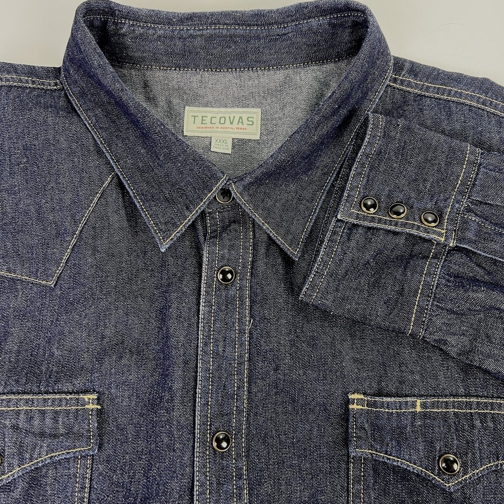 Tecovas Dark Blue Denim Black Pearl Snap Shirt Sz 3XL Western Rodeo Cowboy